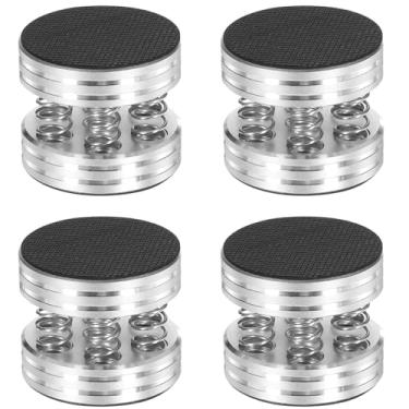 Imagem de QYDEYI Espigões de alto-falante com tapete de ruber antiderrapante 3M 44 x 40 mm prata, 4 peças de pés de suporte à prova de choque para alto-falante de áudio Subwoofer toca-discos DAC (alumínio prata