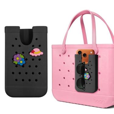 Imagem de HMGES Suporte de telefone de EVA para bolsa Bogg, com pingentes removíveis de chapéu e flor, acessórios organizadores de inserção para todas as marcas/tamanhos, bolsa de praia de borracha - preto
