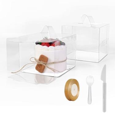 Imagem de 30 caixas de padaria transparentes com fita, facas e garfos, caixa de bolo transparente, porta-bolos de plástico com tampa e alça caixa de presente transparente para lembrancinhas de cupcake para