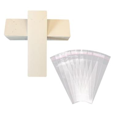 Imagem de GSHLLO 100 peças de colar longo, cartões de venda, brincos brancos, suporte de brinco, tornozeleira, cartão, embalagem de joias, cartão com 100 peças, sacos autoadesivos transparentes