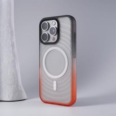 Imagem de IRTGFG Capa de luxo com gradiente e ondulações d'água para iPhone 15 Pro, transparente, à prova de choque, com capa traseira magnética (para iPhone 15 Pro/preto/laranja)