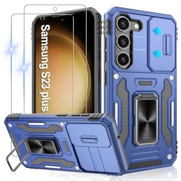 Imagem de Gritup Capa para Samsung Galaxy S23 Plus com 2 protetores de tela HD e capa de câmera deslizante, proteção contra quedas de grau militar de 3 m, capa protetora para celular com suporte de anel