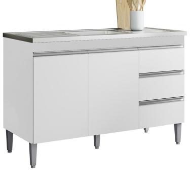 Imagem de Balcão Pia Sem Tampo 2 Portas 3 Gavetas 116 Cm Andreia Branco Reajl Moveis