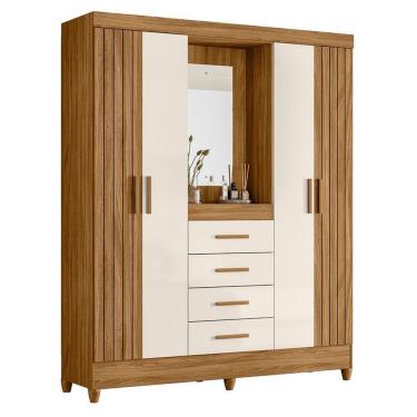 Imagem de Guarda Roupa Solteiro Atenas 4 Portas E 4 Gavetas Freijó-off White Com Espelho - Moval Freijó-off White