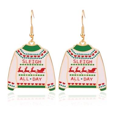Imagem de Brincos pendentes de Natal para mulheres, suéter de cristal esmaltado, lâmpada com laço HOHOHO, caixa de presente, brincos de Papai Noel, joias de Natal, brincos de Natal para mulheres, Medium, Metal