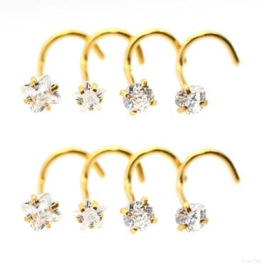 Imagem de Veloxium Pacote com 8 peças, brincos de nariz de cristal, aço inoxidável 20G, zircônia de 3 mm, várias formas, zircão, labret, piercing de nariz, joia de orelha, 20G 0.8x7mm, Aço inoxidável Zircônia