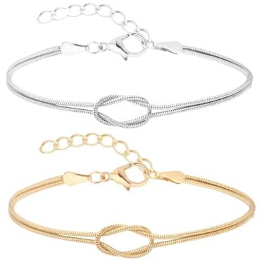 Imagem de Pulseiras de ouro para mulheres - Corrente de mão banhada a ouro real com anel, elo de clipe de papel empilhável fino, joia moderna para presente e uso próprio, One Size, Baixo, Sem pedra