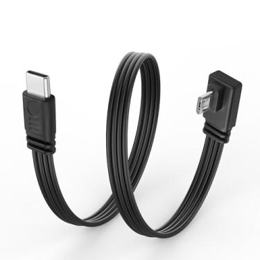 Imagem de JSADZKJ Cabo USB tipo C flexível para micro USB, cabo de dados plano 90 graus micro 5 pinos para USB C, tipo C para micro cabo plano curto que suporta carregamento e transferência de dados, para