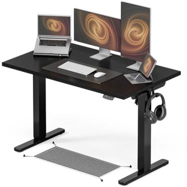 Imagem de Acrolix Mesa de pé ajustável em altura, 122 x 61 cm, mesa de pé sentada, 3 mesas de computador predefinidas de memória, mesa de escritório em casa, mesa de jogos de computador com placa de emenda