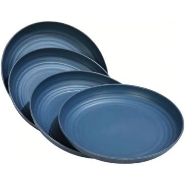 Imagem de XILEDUO Conjunto de 4 pratos de palha de trigo, inquebráveis, placa de plástico leve reutilizável para acampamento, cozinha, micro-ondas e lava-louças (azul escuro)