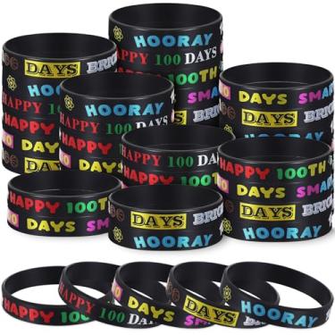 Imagem de Sanwuta 100 pulseiras de borracha de silicone colorido feliz 100º dia de escola para adolescentes, crianças, meninos, meninas, crianças, prêmios de estudantes, artigos de presente de festa escolar