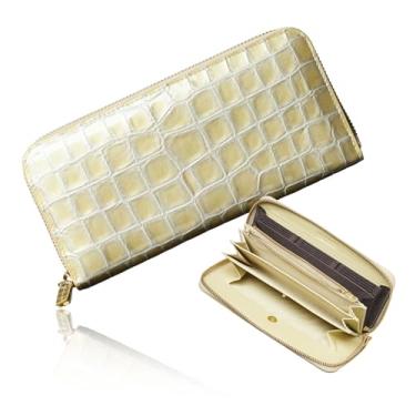 Imagem de VOICE Carteira longa tipo alinhamento de couro feito pela Toscânia na Itália Arte de couro bovino. GRETA Elegante e fácil de usar Estojo vertical para cartão em caixa de presente, Dourado, Minimalista