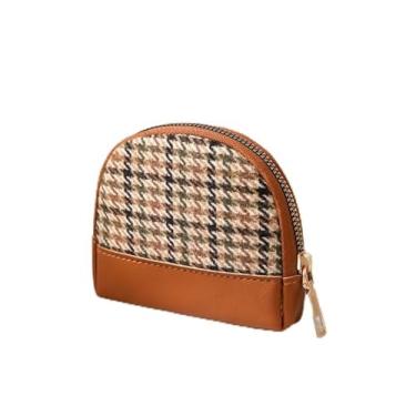 Imagem de Bolsa pequena de couro macio para troca de moedas, com 2 porta-cartões com zíper para mulheres, Marrom, Carteiras