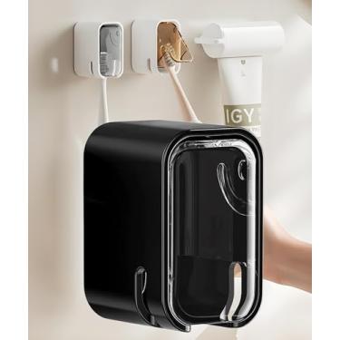 Imagem de Suportes de escova de dentes para banheiro montados na parede - Suporte de escova de dentes elétrico autoadesivo com tampa para chuveiro, organizador de armazenamento de dispensador de escova de