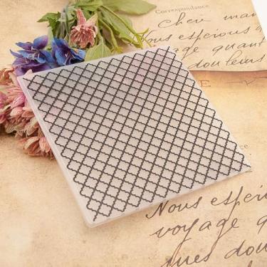 Imagem de Pasta de gravação de plástico com padrão de fundo de diamante de renda, impressões texturizadas em 3D, fundo xadrez, molde de pasta de gravação para fazer cartões, scrapbook, papel, artesanato, álbuns