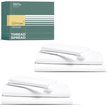 Imagem de THREAD SPREAD Conjunto de lençóis 100% algodão orgânico, pacote com 2 - Conjunto de lençóis King Size percal de algodão orgânico, macio, refrescante, fresco e respirável, 40,6 cm com bolso profundo de
