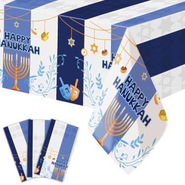 Imagem de Fancy Land 3 peças Toalha de mesa de Hanukkah Happy Hanukkah descartável de plástico decoração de chanucá azul e branco com menorá estrela de Davi para festa de feriado de festival judaico 272 x 137