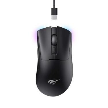 Imagem de Havit Mouse Gamer Quad-Mode MS966WB Black, Sem Fio e Com Fio, USB, Bluetooth, Wireless 2.4GHz (USB-A e USB-C), RGB, 7 Botões, 800-1600-2400-3200-6000-10000 DPI, Preto