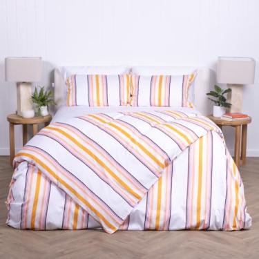 Imagem de THE LAD COLLECTIVE Capa de edredom - capa de edredom magnética Queen com 2 fronhas 2 fronhas padrão - algodão bambu - Coleção Cape Cod [branco, laranja, amarelo]