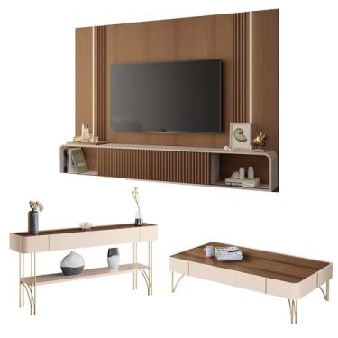 Imagem de Conjunto Home c/LED Aparador e Mesa de Centro Rennes MDF/MDP Off White/Castanho G26 - Gran Belo