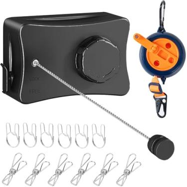 Imagem de Varal retrátil para ambientes internos e externos, linha de roupas resistentes, secagem de roupas, varais de viagem (preto)