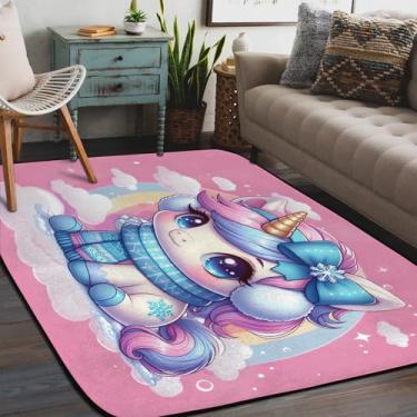 Imagem de Tapete de área para sala de estar, lavável à máquina, unicórnios, fofo, antiderrapante, tapete macio, para sala de estar, quarto, sala de jantar, berçário, cozinha, decoração de casa
