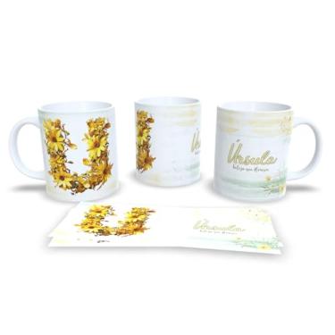 Imagem de Caneca Personalizada com Flores Douradas, Cerâmica Branca, 325ml, Decorativa com Nome Alice e Frase Beleza que Floresce (u)