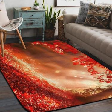 Imagem de Tapete de área para sala de estar, lavável à máquina, folhas de luz solar, floresta antiderrapante, tapete macio para sala de estar, quarto, sala de jantar, berçário, cozinha, decoração de casa