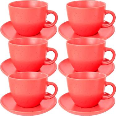 Imagem de Conjunto 12pçs Xícaras Com Pires Vermelho Em Cerâmica 210ml