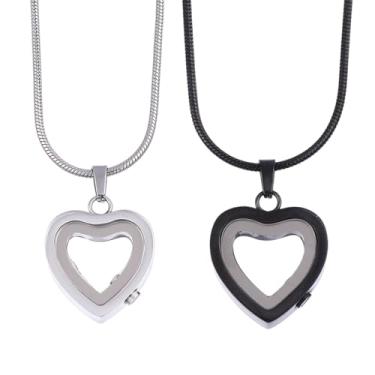 Imagem de beinkmake 2 peças, colar, coração, vidro, cinzas, titular, pingentes, urna, garrafas de vidro, recipiente de cremação, joia memorial para mulheres e homens, prata preta