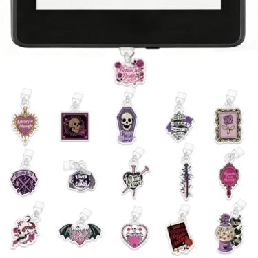 Imagem de UNICRAFTALE 16 peças de pingentes mistos Kindle de formas mistas de acrílico com plugue de poeira compatível com leitor eletrônico tipo C para acessórios de decoração Kindle, amantes de livros e