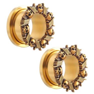 Imagem de LOMISS 2 Peças ALARGADOR AÇO CIRÚRGICO/COBRE DOURADO CAVEIRAS VAZADA (DOURADO, 22MM)