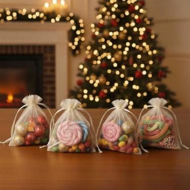 Imagem de 50 peças de sacos de presente de organza com cordão transparente para lembrancinhas de casamento de doces, embalagem de joias, suprimentos de embrulho de presente 9 x 12 cm