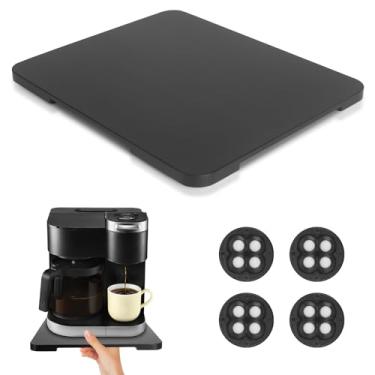 Imagem de Bandeja deslizante de 360° para cafeteira de bambu bandeja deslizante de bancada com rodas, tapete de pequenos eletrodomésticos facilmente embaixo do armário preto (13,9" × 11,15 cm)