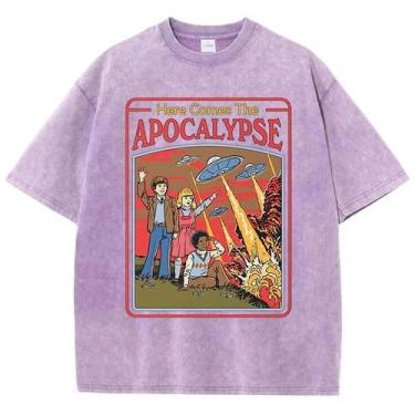 Imagem de Camiseta Masculina Oversized Retro UFO Lavada Qualidade Streetwear Cas