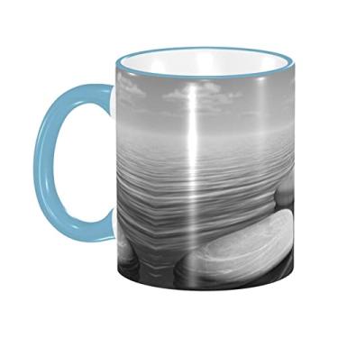Imagem de Ourdovi Caneca de café expresso de cerâmica cinza Zen Stones, caneca de cerâmica revestida faça você mesmo, para café, sopa, chá, leite, latte, cacau quente, colorido divertido 340 g.