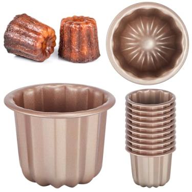 Imagem de Blushtier 12 moldes de canele, forma de bolo, antiaderente, pequena, cor de cobre, formas de canele, para muffin, assadeiras, cupcake, 6 cm, molde de pastelaria de aço carbono, mini suportes para