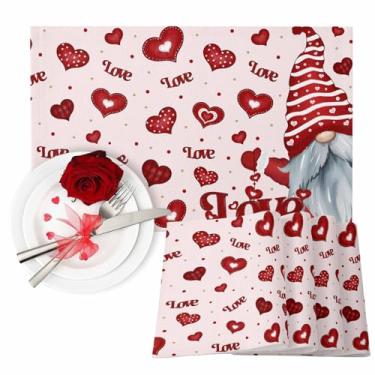 Imagem de Jogo americano de dia dos namorados, conjunto de 6 tapetes de mesa rosa românticos com coração de amor vermelho para jantar, cozinha, férias, jantar, festa de casamento, aniversário, decoração dos