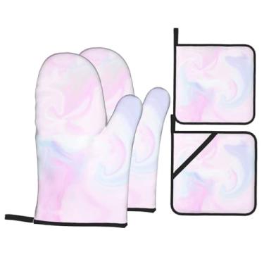 Imagem de Conjunto de luvas de cozinha estampadas em aquarela com suportes de tampa, luvas de forno resistentes ao calor para manusear panelas quentes, grelhar, churrascos, kit de 4 peças.