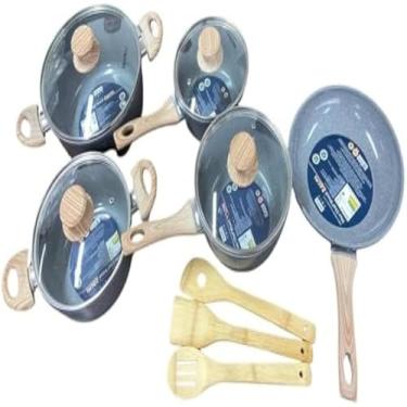 Imagem de Conjunto de panelas para cozinhar alimentos antiaderentes e eficientes, completa. - Cores sortidas