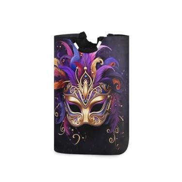Imagem de Wassud Máscara de baile de máscaras de carnaval, cesto de roupa suja, grande, cestos de lavanderia dobráveis com alças, itens essenciais para acampamento e banheiro