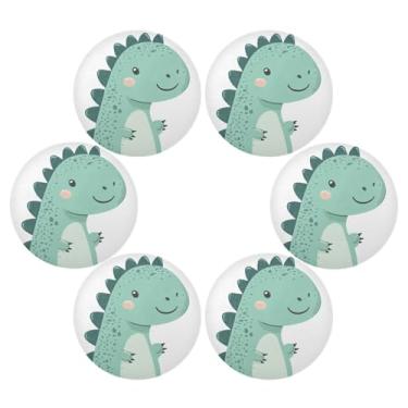 Imagem de Wassud Jogo americano conjunto de 6 tapetes de mesa redondos engraçados de dinossauro para cozinha e jantar tapetes laváveis resistentes ao calor decoração de mesa 39 cm