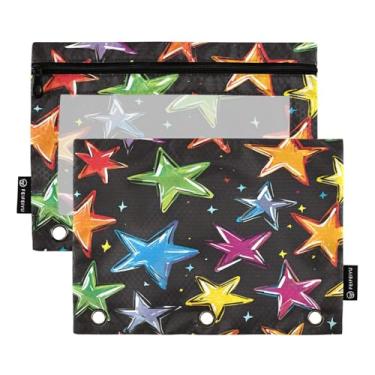 Imagem de CEBUGI 3 bolsas de lápis com zíper e janela transparente, 2 pacotes de estojo para exames de sala de aula (estrelas)