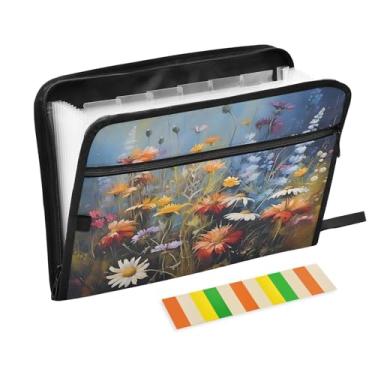 Imagem de CEBUGI Pasta expansível de 13 bolsos, impermeável, sanfonada, organizador de arquivos com etiquetas tamanho A4, organizador de documentos de papel para escola, material de escritório, flores