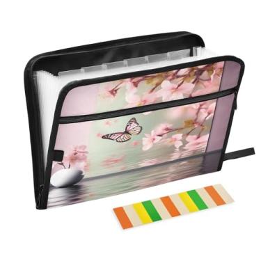 Imagem de Wassud Borboleta e flores 13 bolsos organizador de arquivos sanfonado pastas expansíveis com abas e adesivos, tamanho carta A4 papel recibo documento pasta organizador para viagem de escritório