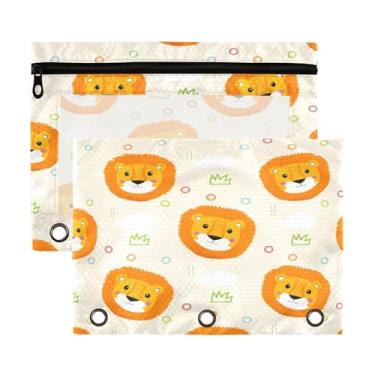Imagem de Wassud Bolsa de lápis para fichário de 3 anéis, bolsas com zíper de leão para fichários padrão para escritório, pacote com 2