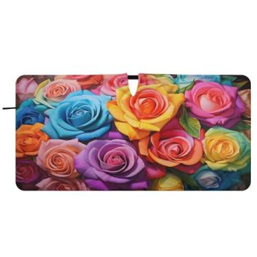 Imagem de CEBUGI Para-brisa de carro dobrável sombra de sol rosas coloridas cortinas de janela de carro guarda-chuva pára-brisa frontal para acessórios de carro bloqueador solar refletivo de carro legal, P