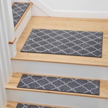 Imagem de MBIGM Tapete antiderrapante para escada 50,8 cm x 81,2 cm Tapete de pouso - Tapete combinando macio de pelúcia confortável antiderrapante tapete de segurança antiderrapante - cinza escuro/branco