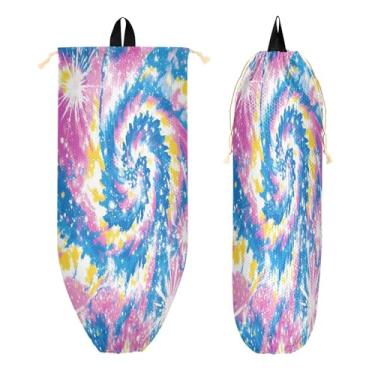 Imagem de xigua Suporte de parede para saco de plástico com padrão tie-dye com cordão, 1 pacote, reutilizável para decoração organizadora de sacolas de compras, meias, roupas íntimas e gravatas