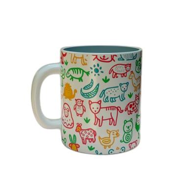 Imagem de Caneca Xícara de Café Porcelana 300ml Cute Animal Doodle Arte Infantil